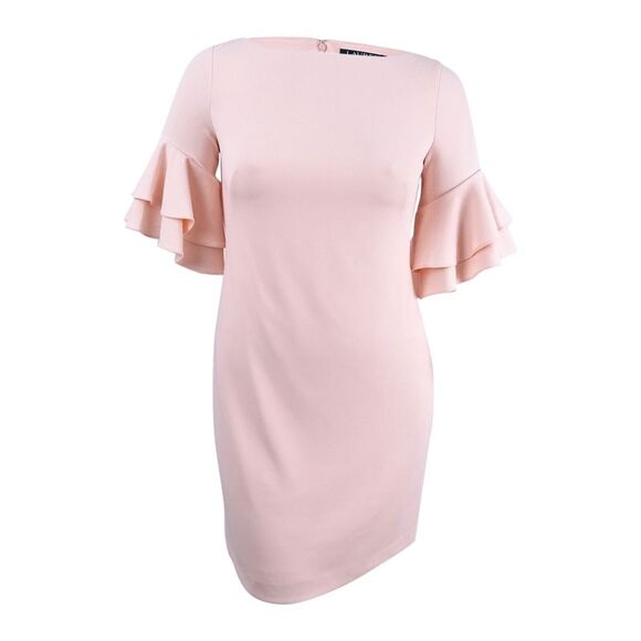 Lauren by Ralph Lauren Women's Ruffled Crepe Sheath Dress - Rose Mist - Picture 1 of 2